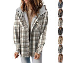 Casual Plaid Hooded Woolen Coat Thickened Fleece-lined Warm