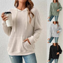 Fashion Drawstring Long-sleeved Hooded Sweatshirt With Pockets Solid
