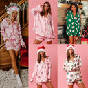 Satin Printed Santa Claus Two-piece Suit Home