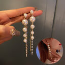 Temperament Pearl Tassel Long Earrings With 925 Silver