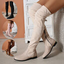 Fashion Over-the-knee Boots For Women Suede Stitching Low-heeled