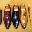 Men's Breathable Leather Pointed Carved Business Formal Wear