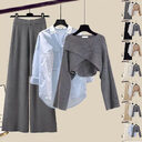 3pcs Knitted Sweater Suit With Shirt And Wide
