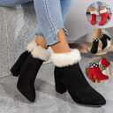 New Plaid Print Plush Ankle Boots Winter Fashoin