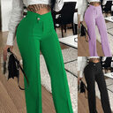 Slim Straight-leg Pants With Buckle Fashion Solid Color