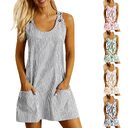 Summer Fashion Striped Patchwork Commuting U-Neck Sleeveless Pockets