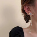 Fashion Jewelry Silver Needle Long Bow Tie Full-jeweled