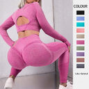 2pcs Sports Suits Long Sleeve Hollow Design Tops