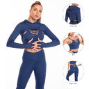 3pcs Sports Suits Long Sleeve Hooded Top Hollow