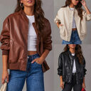 Leather Baseball Uniform Jacket Long-sleeved Motorcycle Coat