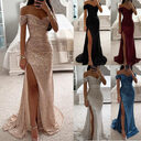 Party Sequins Off-neck Split Dress INS Casual Fashion
