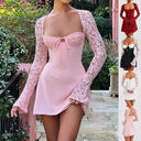 Y2K Lace Long Sleeve Dress Fashion Sexy Corset