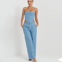 Fashion Denim Sequined Tube Top Wide Leg Pants