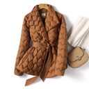 Winter Ripple-stitching Jacket With Belt Fashion Warm Pockets