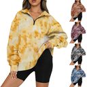Tie Dye Printed Zippered Lapels Sweatshirt Womens Clothing