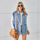 Denim Vest With Big Pockets Fashion Sleeveless Outwear
