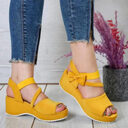 Plus Size Suede Wedge Peep Toe Sandals