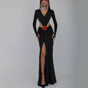 Sexy V-neck Backless Long Sleeves Skirt Waist Decorative