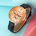 Fashion Six-pin Genuine Leather Women's Retro Round Quartz