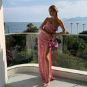 Women's Off-shoulder Slimming Sequins Backless Bow Split Tight