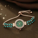 Fashion Green Leaf Fine Band Diamond Round Women's