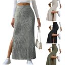 Spring Long Skirt High Waist Side Slit Slim