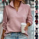 Zipper Stand Collar Pullover Sweatshirt Fashion Solid Striped