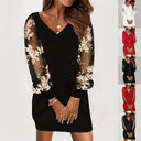 Long-sleeved V-neck Dress Spring And Autumn Lace Splicing