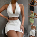 2pcs Dress Suits For Women Halter Lace-up Hip