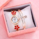 Ladies Petal Patterned Quartz Watch Bracelet Set