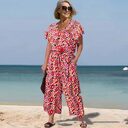 Loose Short Sleeve V-neck Printed Jumpsuit