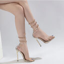 Rhinestone High-heeled Sandals Snakelike Winding Round Toe Transparent