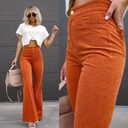 Solid Color Mid-waist Slim-fit Micro Flared Pants Corduroy