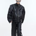 Design PU Leather Coat Heavy Stitching Motorcycle Clothing