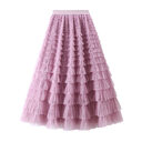 A-Line Mesh Ruffle Skirt Women's Temperament Sweet Long