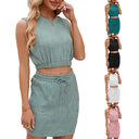 Wave Pattern Design Suit For Women Round Neck