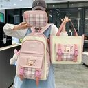Large Capacity High School Plaid Three-piece Set Junior