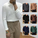 Lapel Texture Stretch Slim Knit Polo Shirt Men