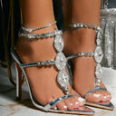 Fashionable Golden Rhinestone Gem Stiletto Sandals Toe High