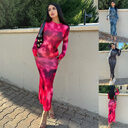 Fashion Tie-dye Long-sleeved Dress Slim Fit Hip-hugging Long