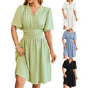 V-neck Short-sleeved Dress Fashion Bell-sleeved Summer Womens Clothing