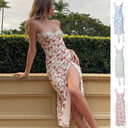 Lace Flowers Print Long Dress Sexy Fashion Slit