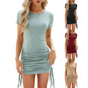 Solid Color Short-sleeved Slim Short Dress Fashion Round