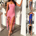 Sexy Suspender Tight Slim Skirt Fashion Split Ruffle
