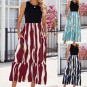 Round Neck Sleeveless Long Dress Summer Fashion Striped