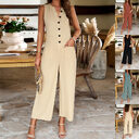Fashion Sleeveless Jumpsuit With Button Design Casual Temperament