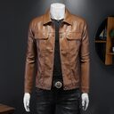 Men's Long-sleeved Lapel Motorcycle Pu Handsome Leather Coat
