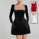 Christmas Elegant Square Neck Long-sleeved Dress With Flowers
