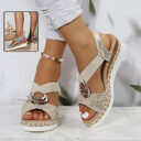 Women's Peep Toe Serpentine Wedges Sandals With Circle