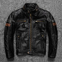 First Layer Cowhide Leather Coat Men's Stand Collar Motorcycle Cycling Clothing